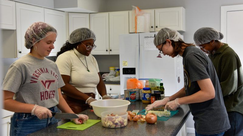 students working in the campus kitchen